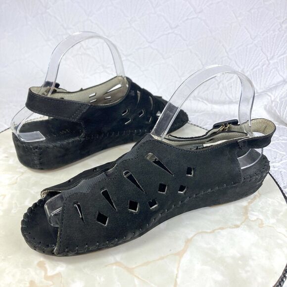 La Plume Shoes Womens 9.5 Black Suede Cutout Peep Toe Casual Walking Slingback - Picture 10 of 12